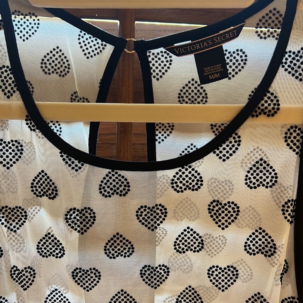 Victoria’s Secret top BLACK heart lingerie tank top see through sexy black white - Picture 4 of 7